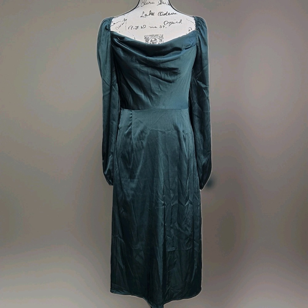 Unbranded Womens Dress Sz M Green Satin Long Sleeve Party Holiday Y2K Lightweigh - Picture 2 of 16